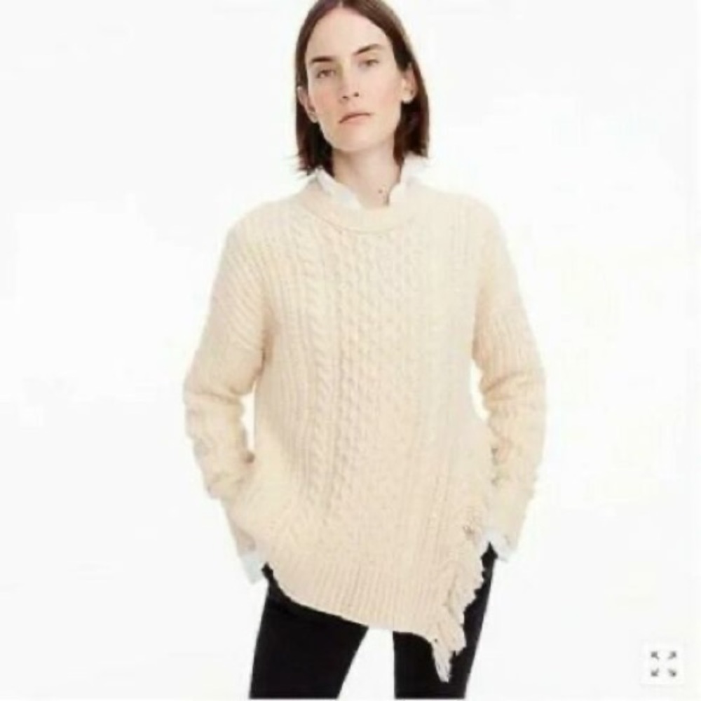 J crew sweater with side slit fringe detail